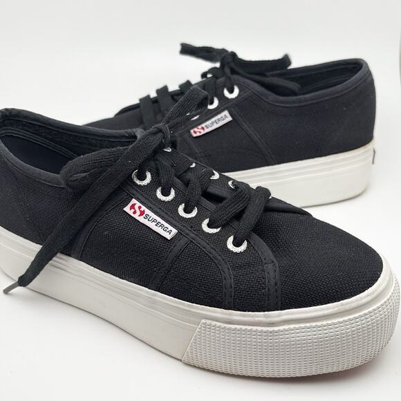 Superga Women’s /  Unisex Black Canvas Platform Sneaker Size 37.5 US 5.5 - Picture 1 of 10